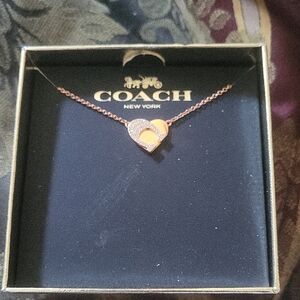 Coach Rose Pave  Signature Gold and Silver Heart Necklace Sold Out One Left